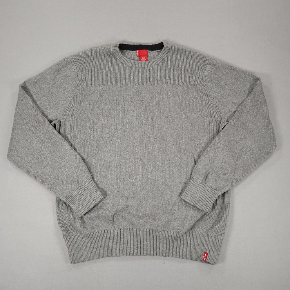 Vintage Levi's Sweater Mens Large Gray Crew Neck Knit Pullover Y2K Ribbed